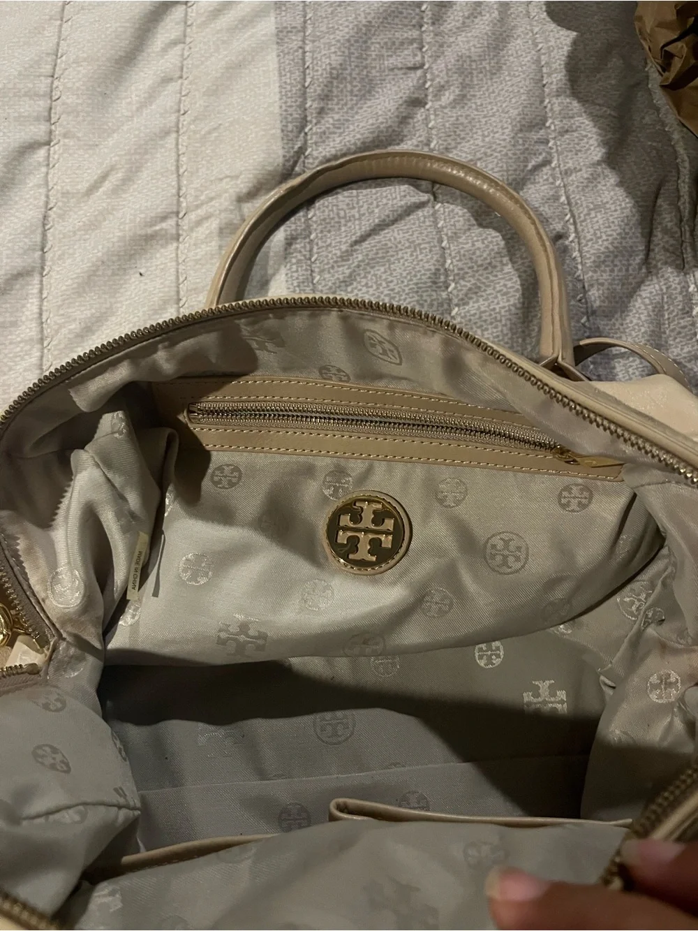 Tory Burch Beige Leather Satchel with Gold Logo